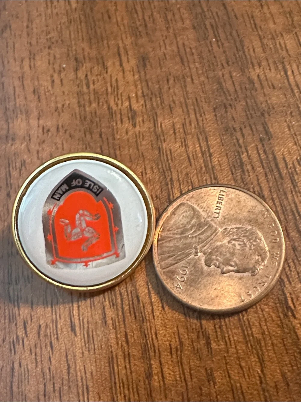 Vintage Isle of Man Red and Gold Wearable Pin - Classic Crest